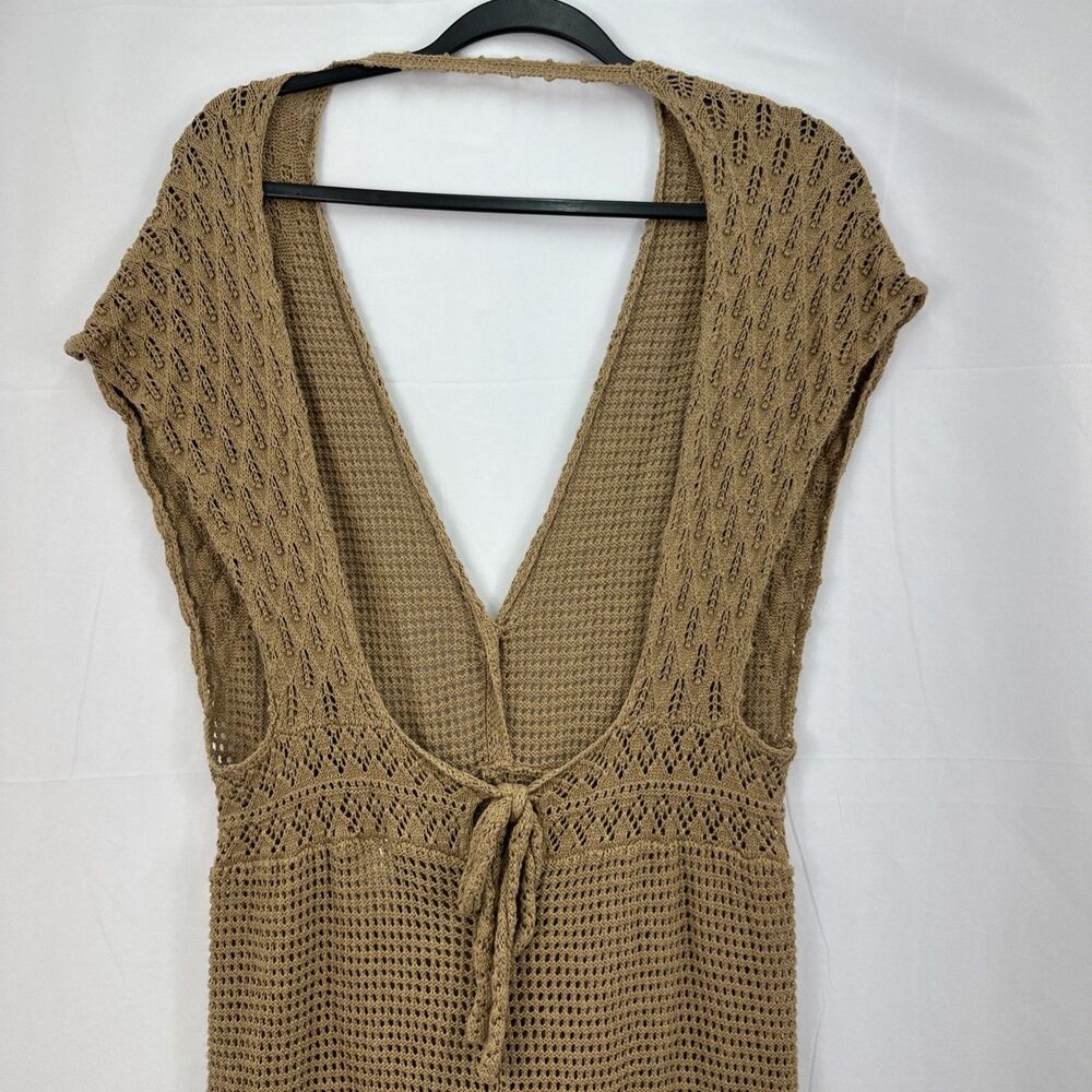 American Eagle Crochet Jumpsuit Tan Knit Wide Leg Boho Festival Cover Up Size XL - Picture 6 of 9